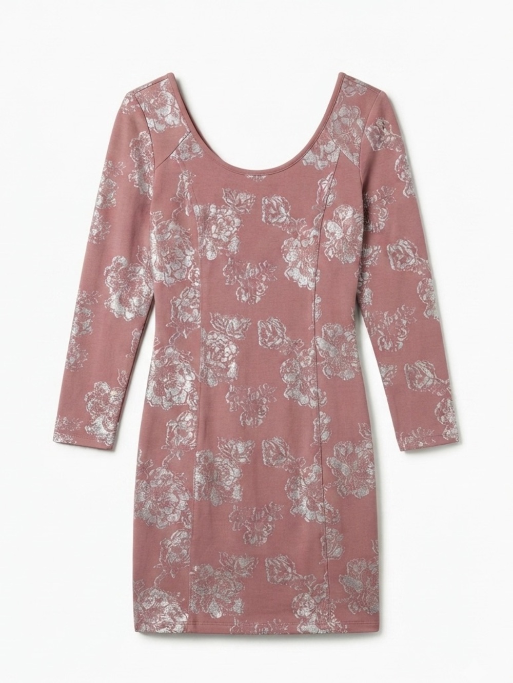 Wilfred Aritzia Floral Bodycon Dress XS Mauve Silver Metallic Fitted Mini